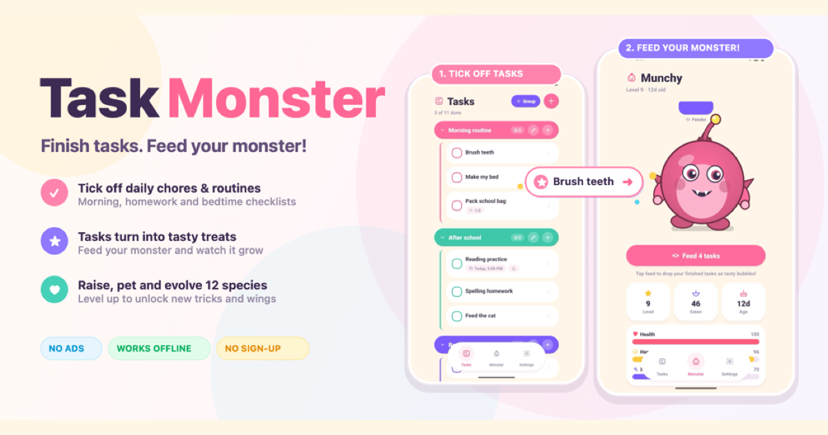 I built a to-do app for kids where a monster eats their finished chores.