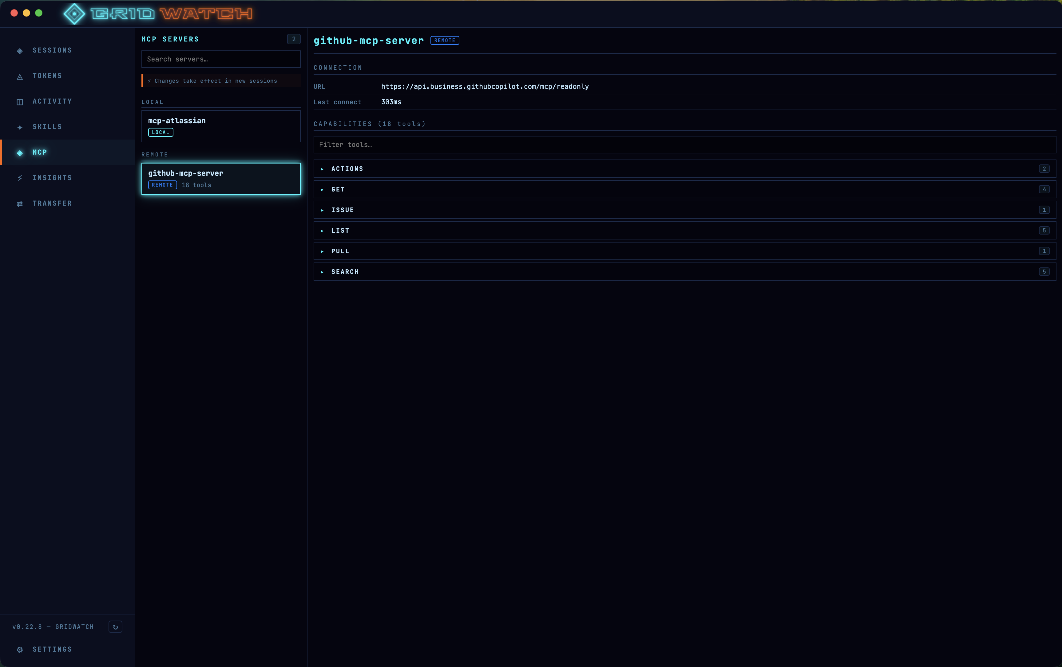 GridWatch MCP server dashboard
