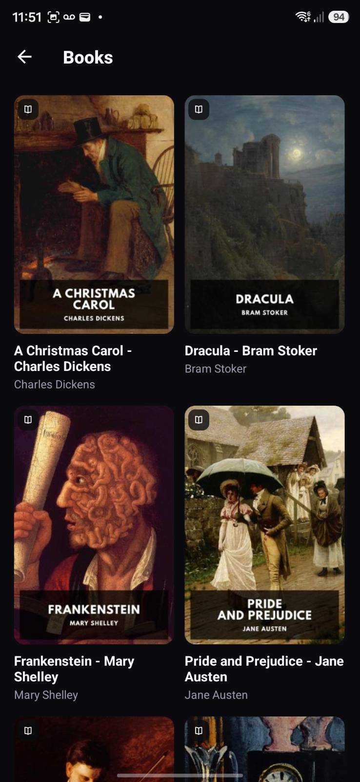 OPDSy book list with cover art