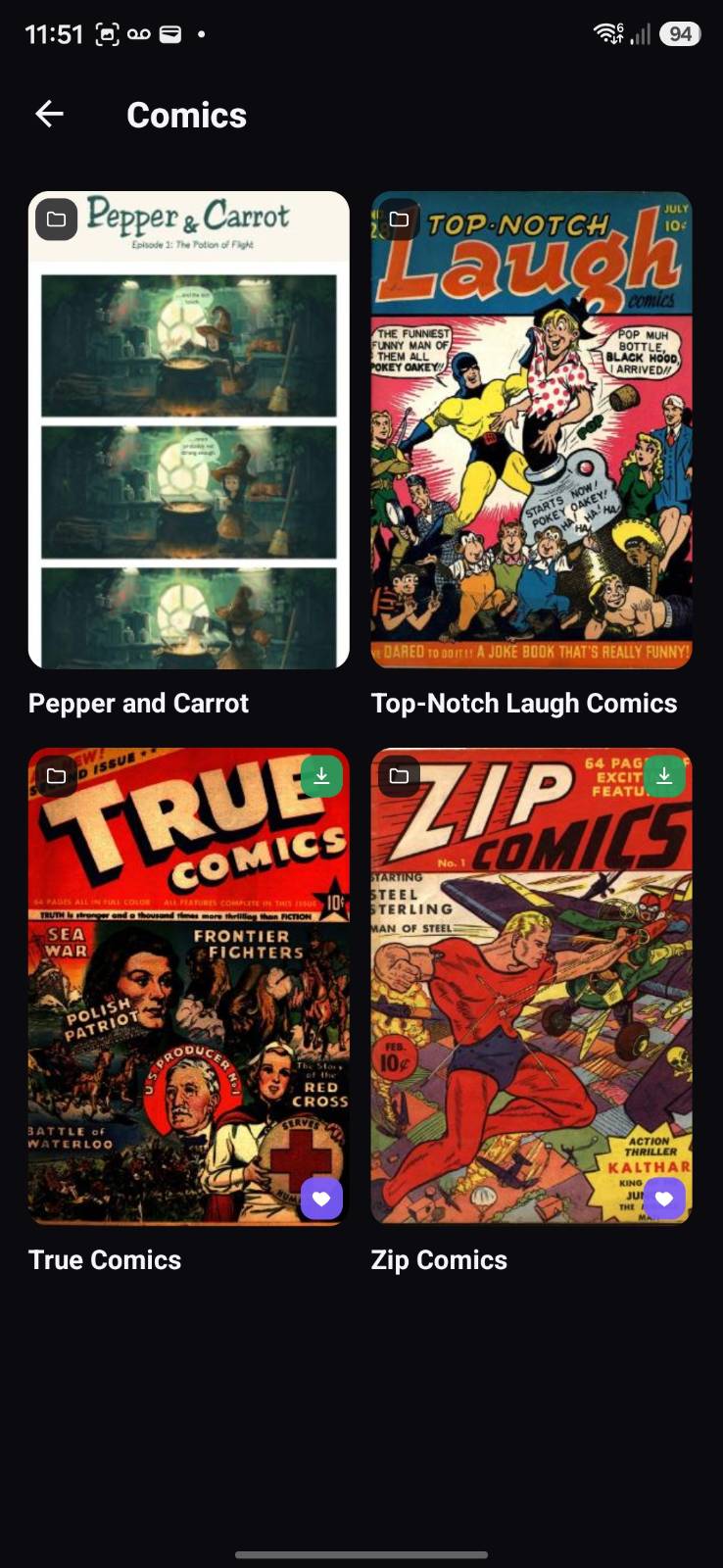 OPDSy comic series list with cover art
