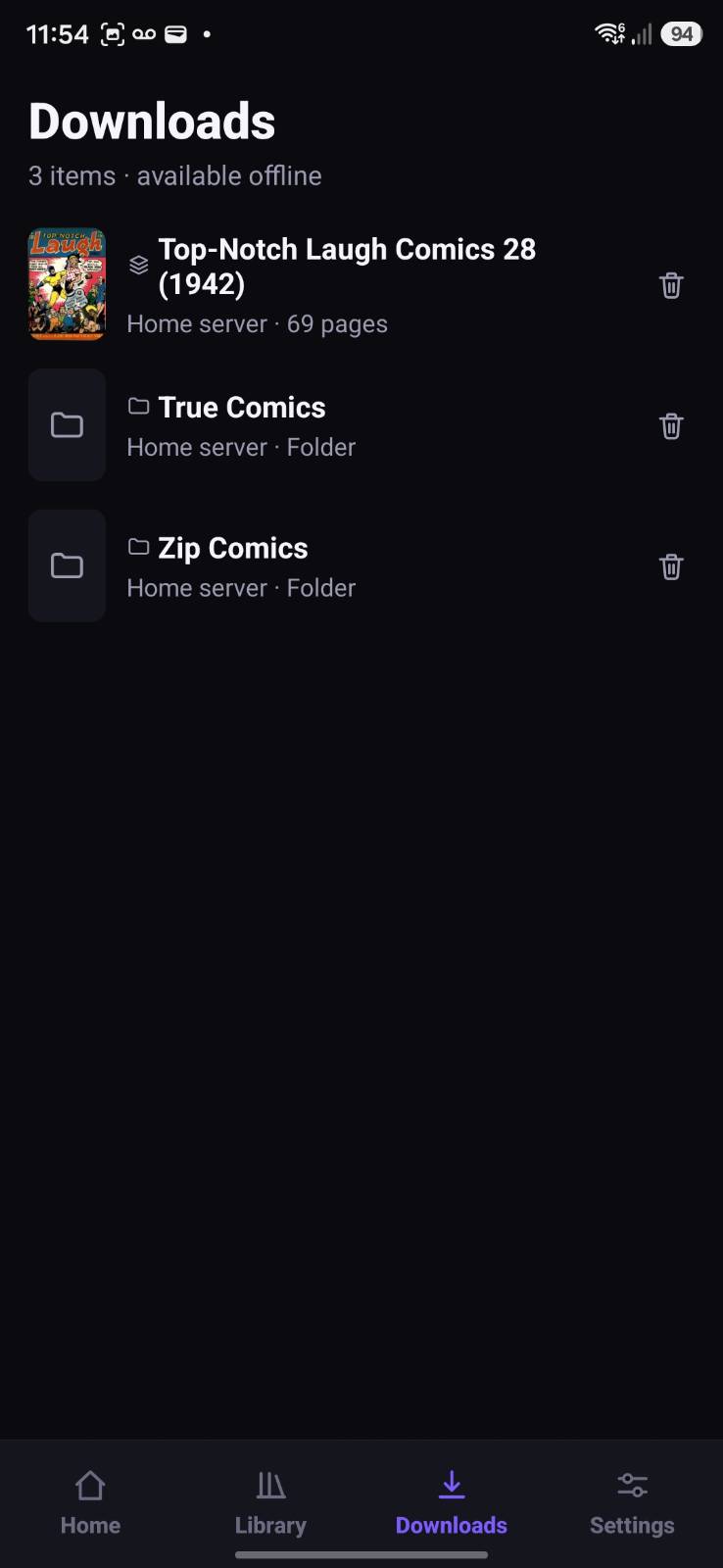 OPDSy offline downloads screen
