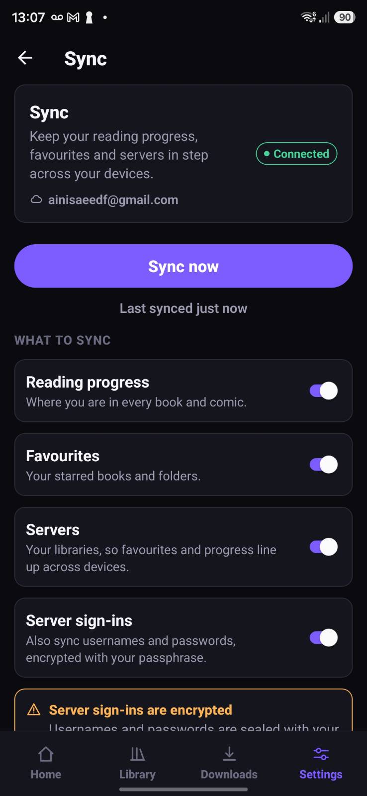 OPDSy cross-device sync settings