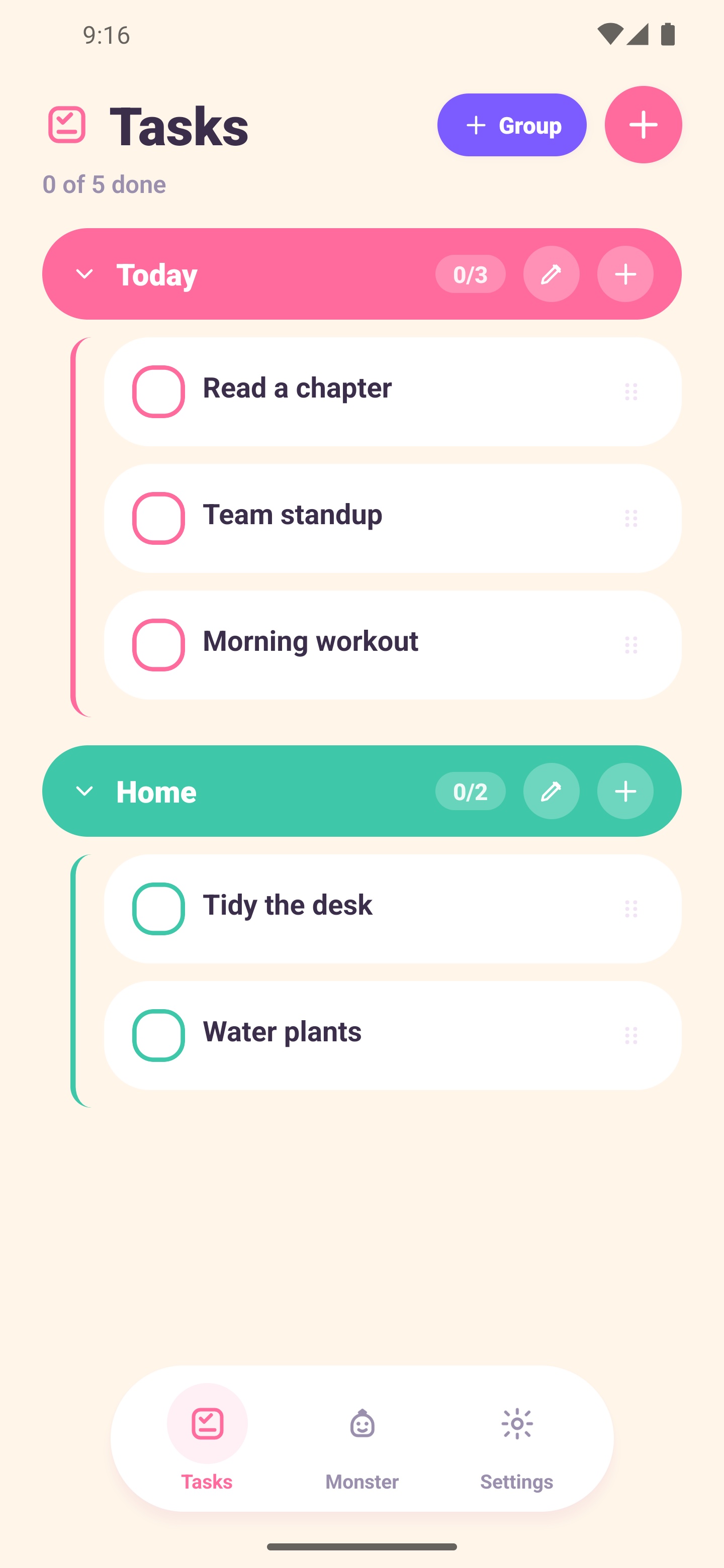 Task Monster task list with colourful groups