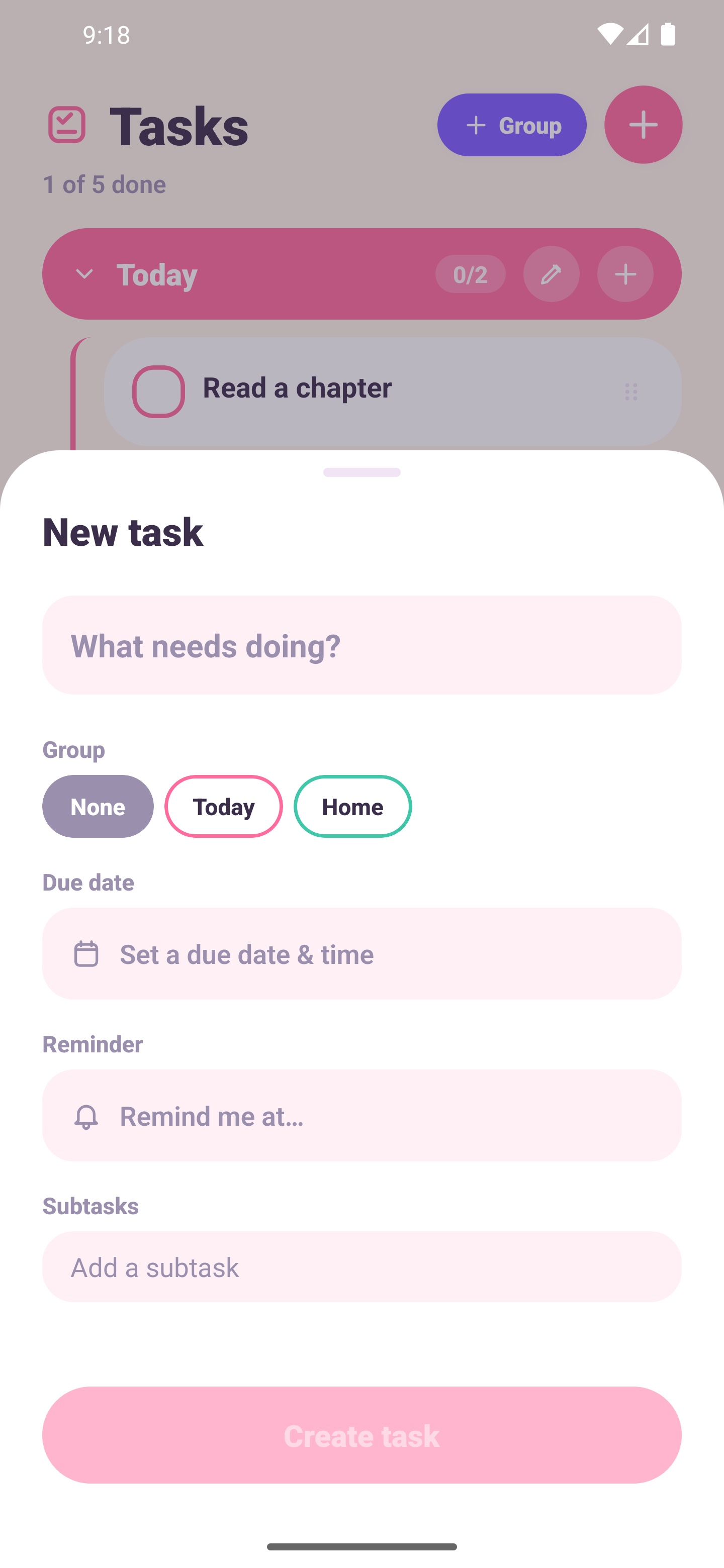 Task Monster new task form with groups, due date and reminder